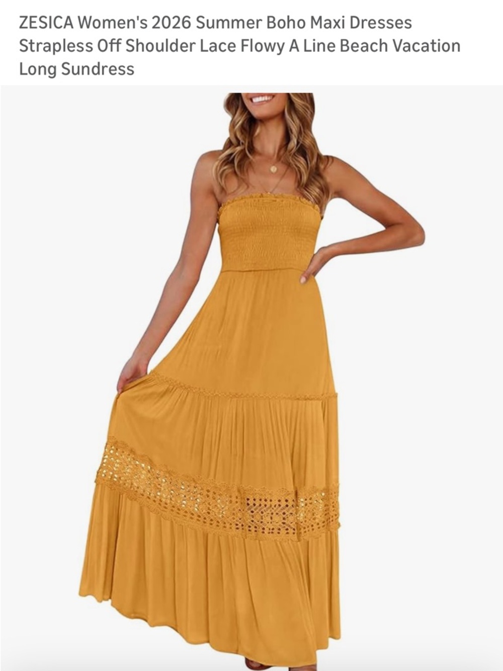 ZESICA Strapless Smocked Crochet-Trim Maxi Dress - Yellow - NWT
